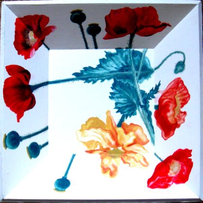 Poppies (wooden angular bowl)