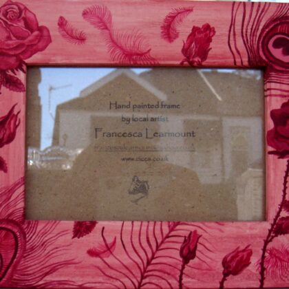 Single Rose & Peacock Photo Frame. (Pink)