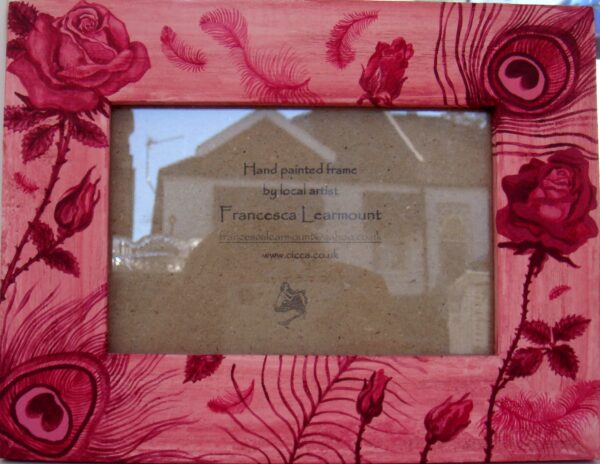 Single Rose & Peacock Photo Frame. (Pink)